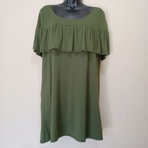 Charlotte Russe Olive Green Tunic Shirt with Cape Sleeves Size L